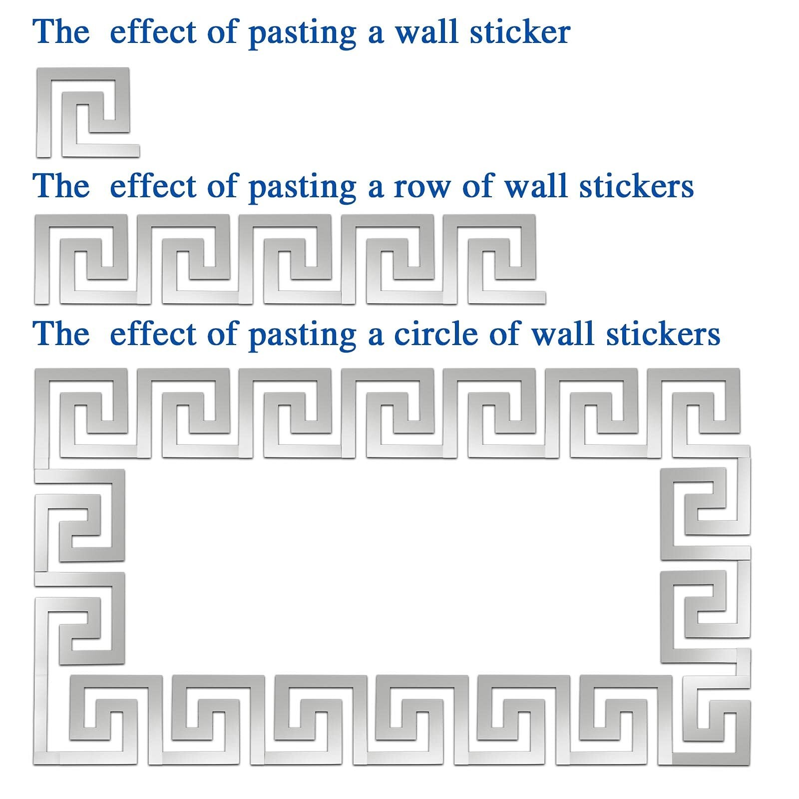 48 Pieces Removable Acrylic Mirror Wall Sticker Decal Geometric Greek Key Pat…
