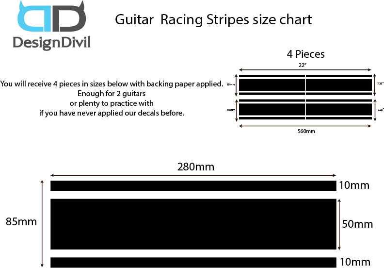 Wide Custom Racing Stripe Decal Stickers for Guitars & Basses 12 Colour Options