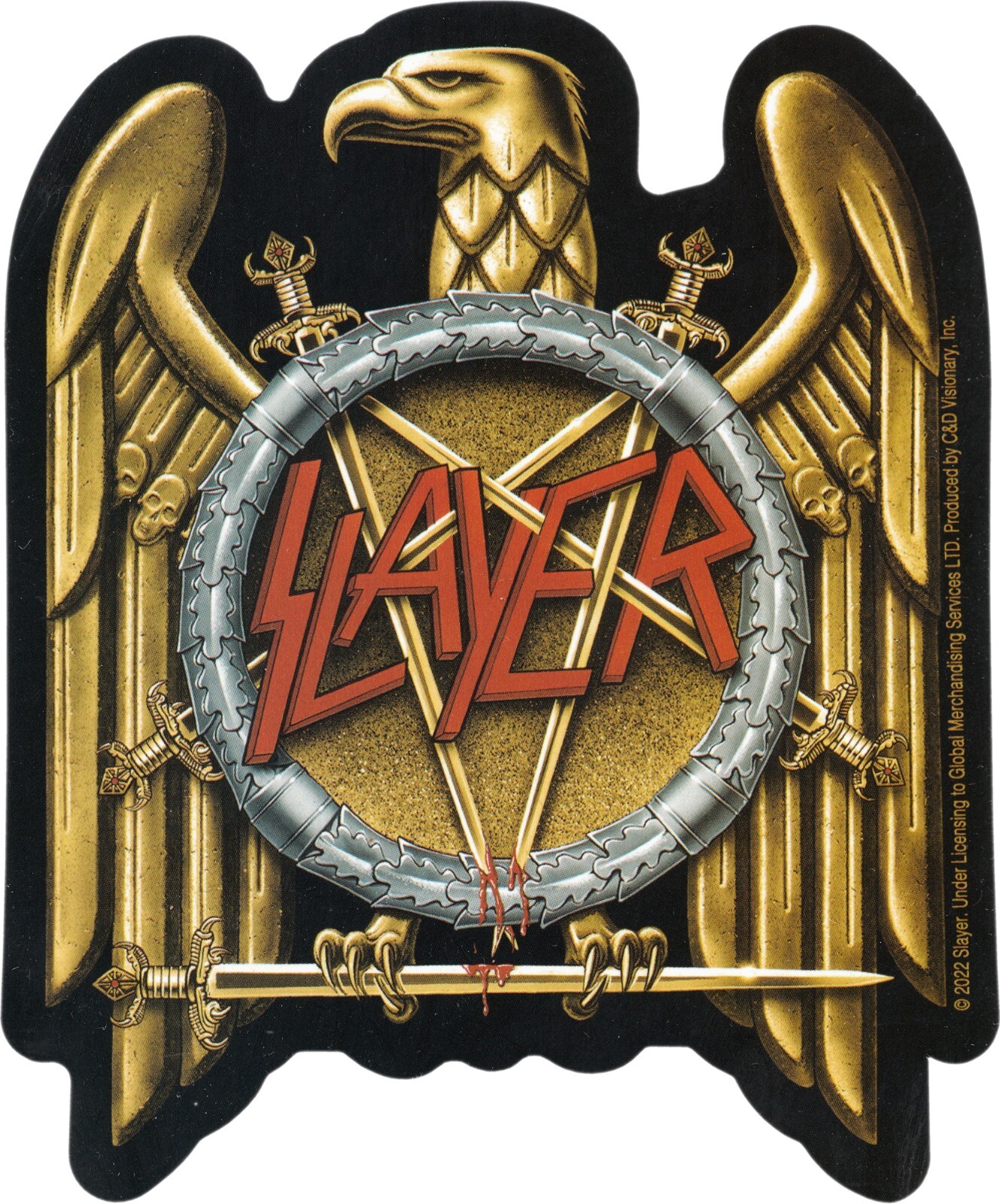 Sticker – Slayer Eagle Crest Pentagram Sword Logo 4" x 5" Die Cut #5990