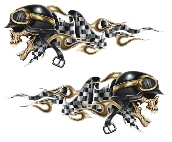 NEW LETHAL THREAT CHECKERED RACE SKULLS L/R MINI DECAL STICKER 3"x3.25" LT55054
