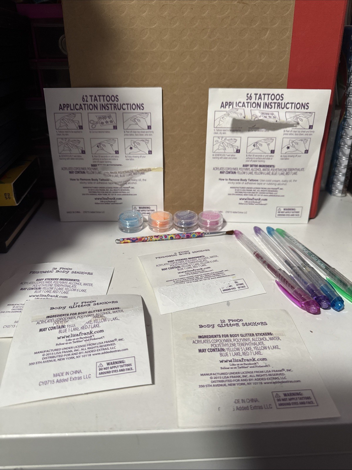 lisa frank temporary tattoos Sheets lot y2k glitter And Lisa Frank Glitter Pens
