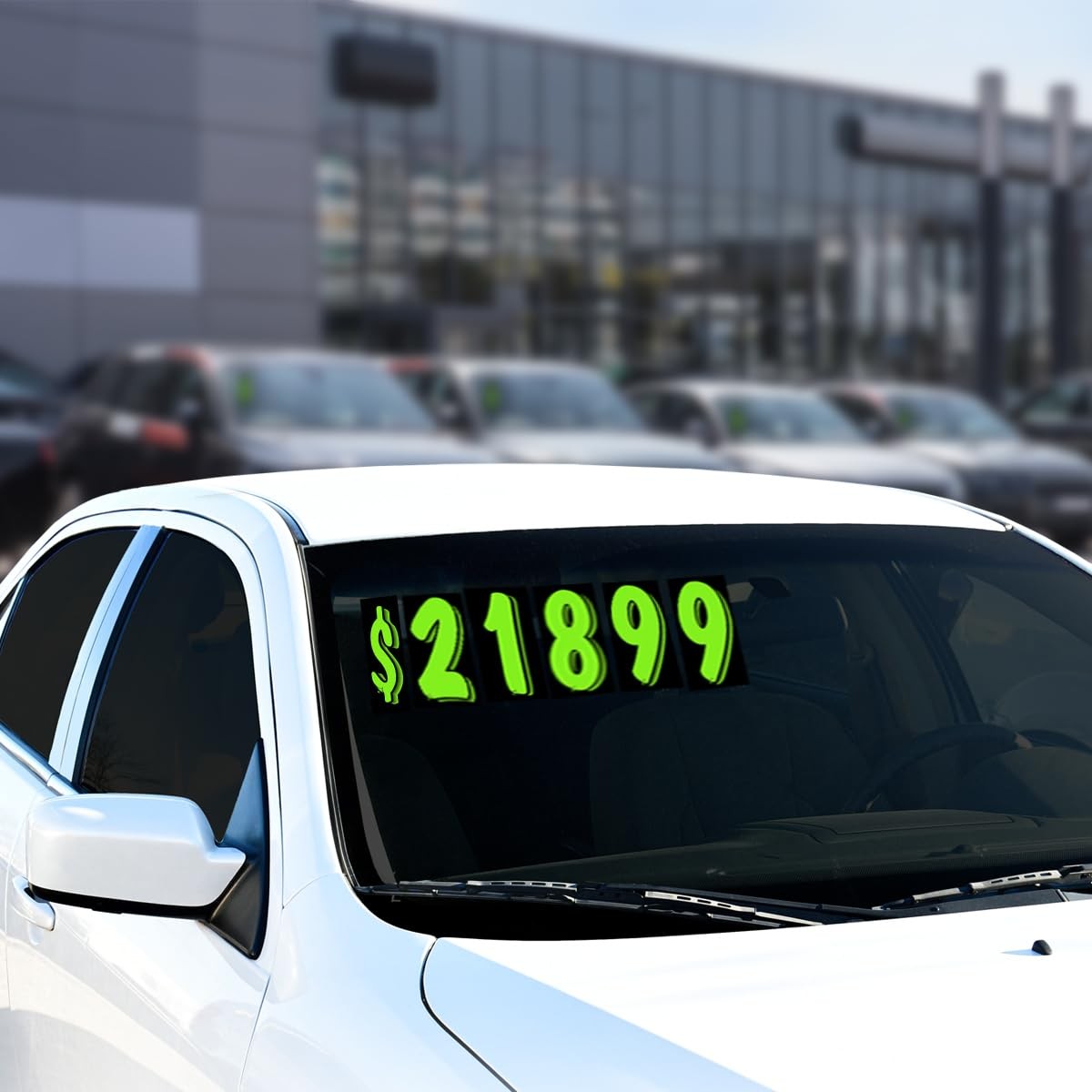 11 Dozen Windshield Pricing Stickers – Green Black Number Labels for Dealers