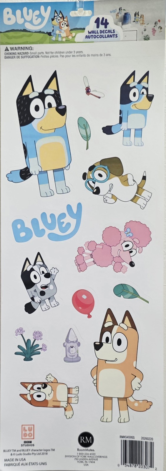Kids Bluey Room Wall Decals Peel & Stick 14 Pieces/Stickers Birthday Party Decor