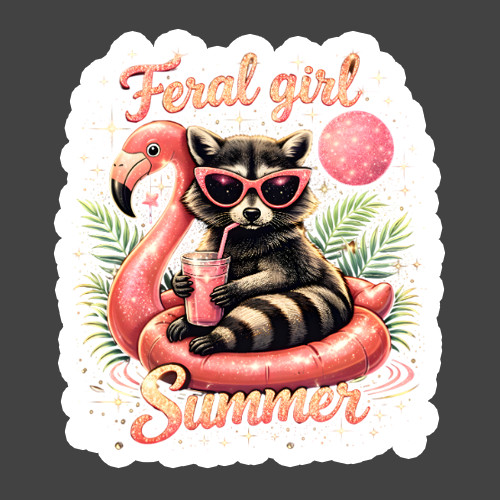 Raccoon Sticker Vinyl Decal Feral Girl Summer Flamingo Pool Float Vacation Vibes