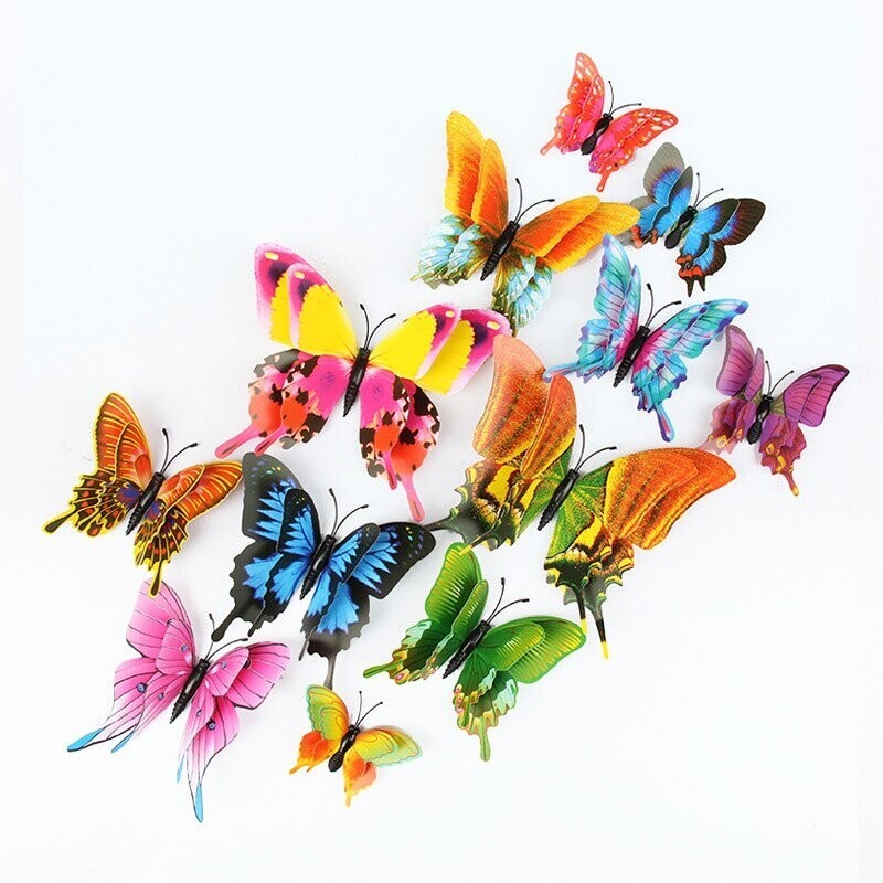 24 Pieces Decorative Beautiful Multi-Color 3D Butterfly Removable Wall Sticker