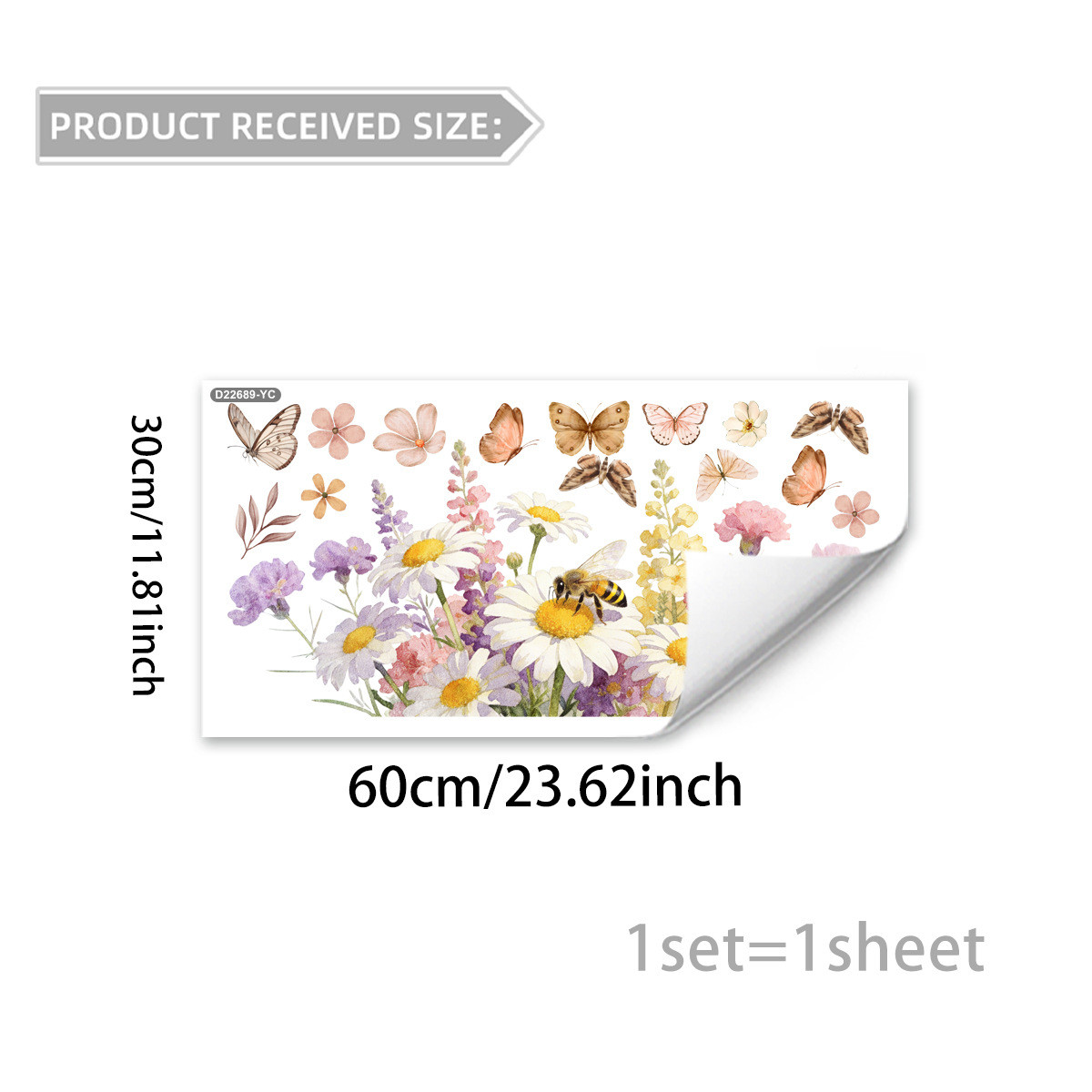 Non-Adhesive Butterfly Floral Static Cling Window Decal 11.81 x 23.62 in Purple