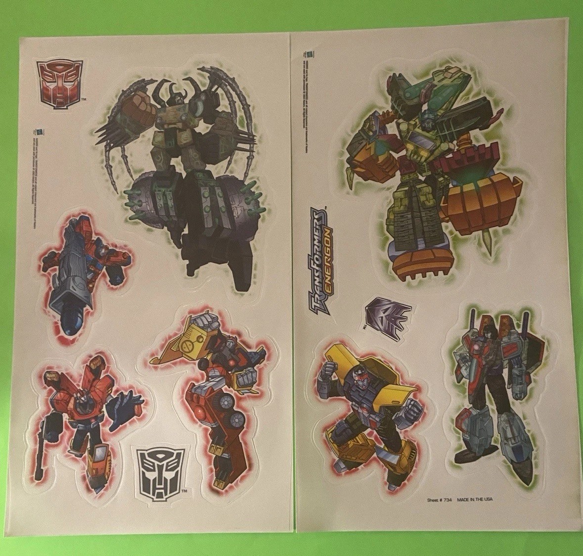 Transformers Energon Wall Decal Decor 4 Sheet Set Peel Stick Remove USA Made