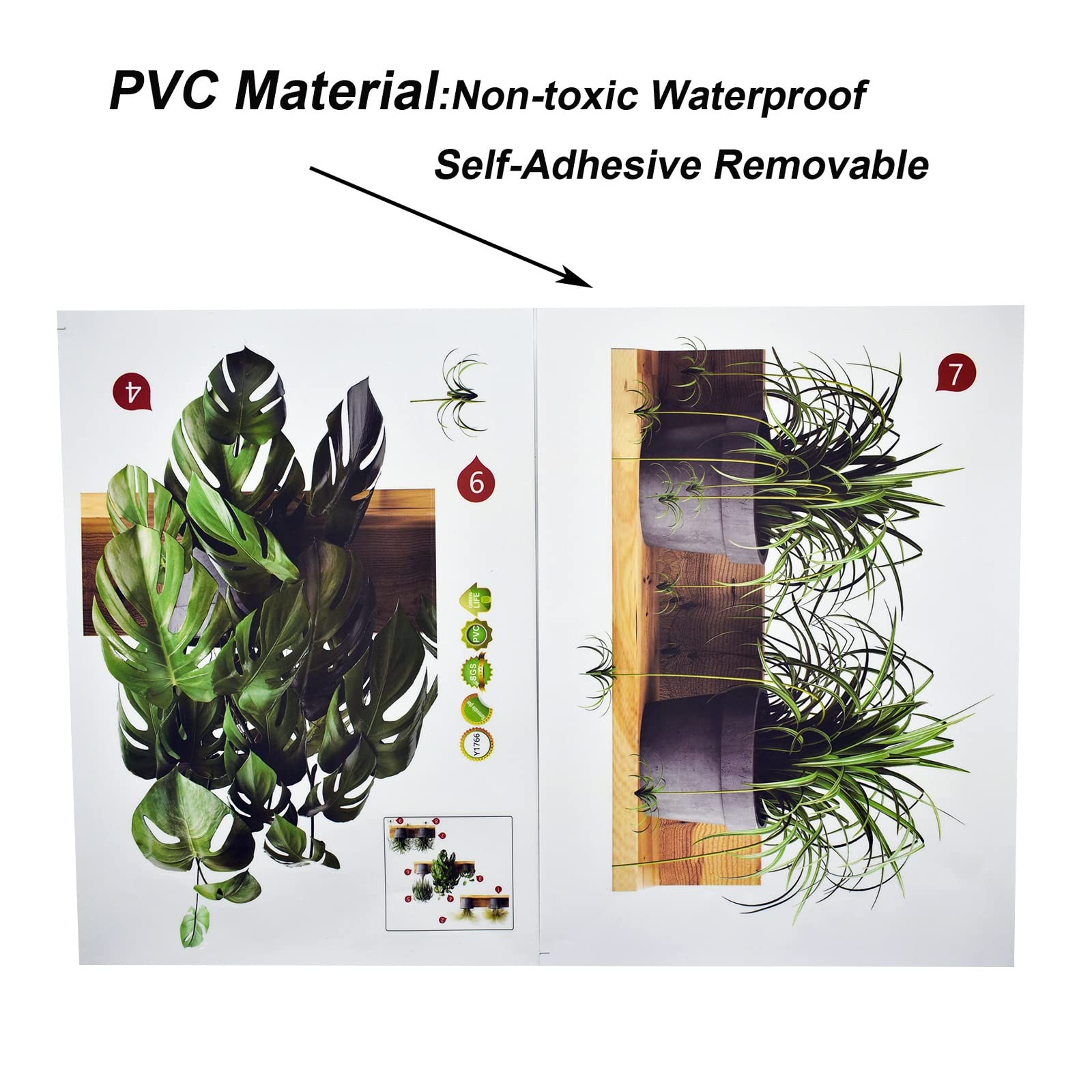 Creative Green Pot Plants Leaves Wall Decals 3D Bonsai Tropical Plant Wall St…
