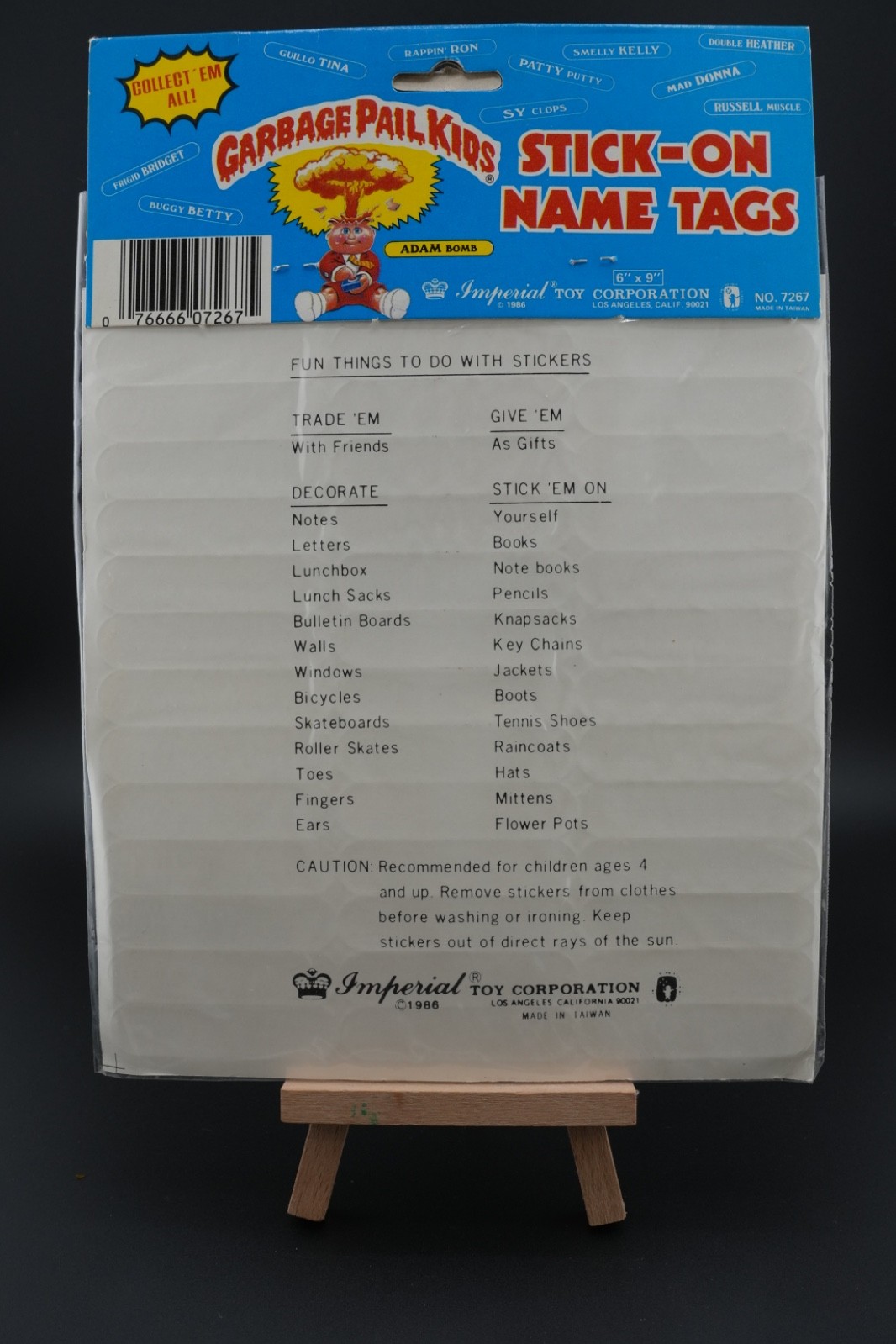 Vintage Garbage Pail Kids Stick On Name Tags Sticker Set Art GPK 1986 Set of 11