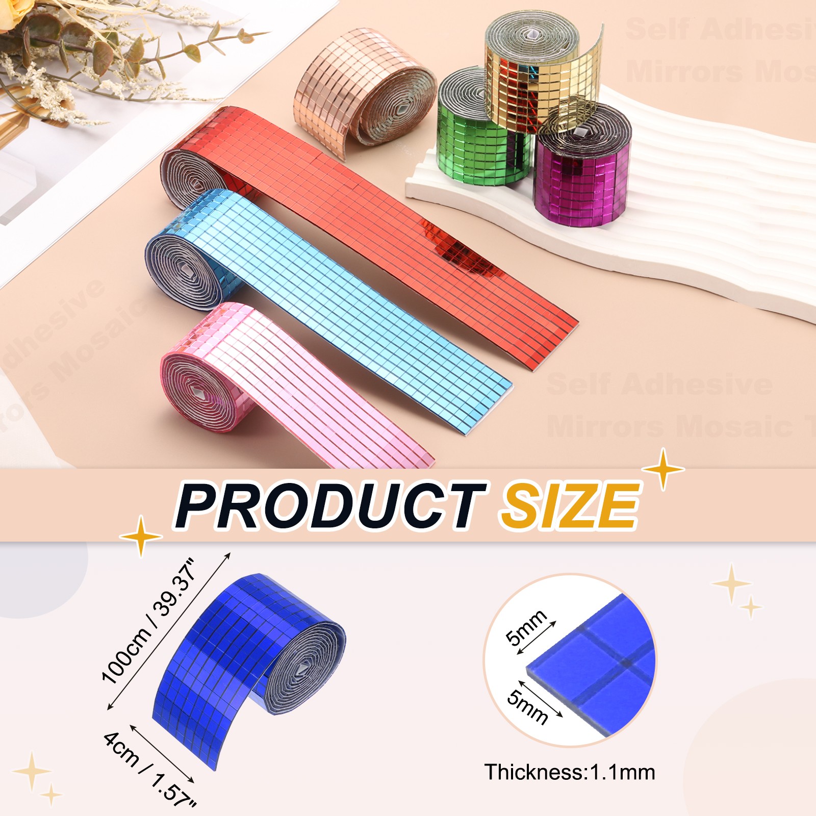 5x5mm Self Adhesive Mirrors Mosaic Tiles, 3840 Pcs Mosaic Sticker, Blue
