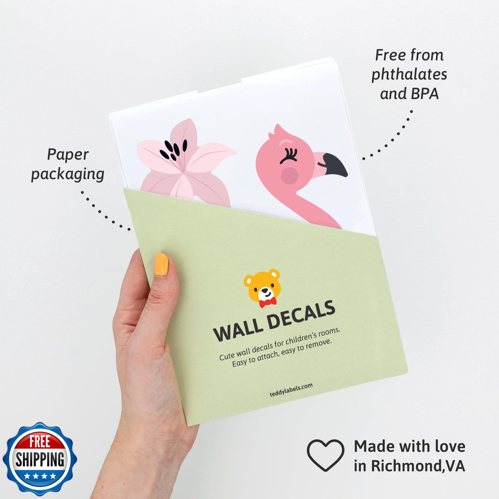 Teddylabels – Flamingo Wall Decals – Easy-to-Apply and Removable Wall Sticker