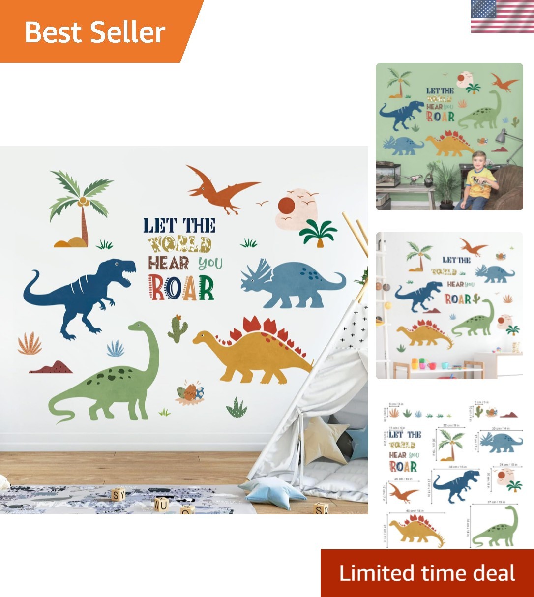 Boho Dinosaur Wall Decals Dino Palm Tree Wall Stickers Baby Nursery Boys Bedr…