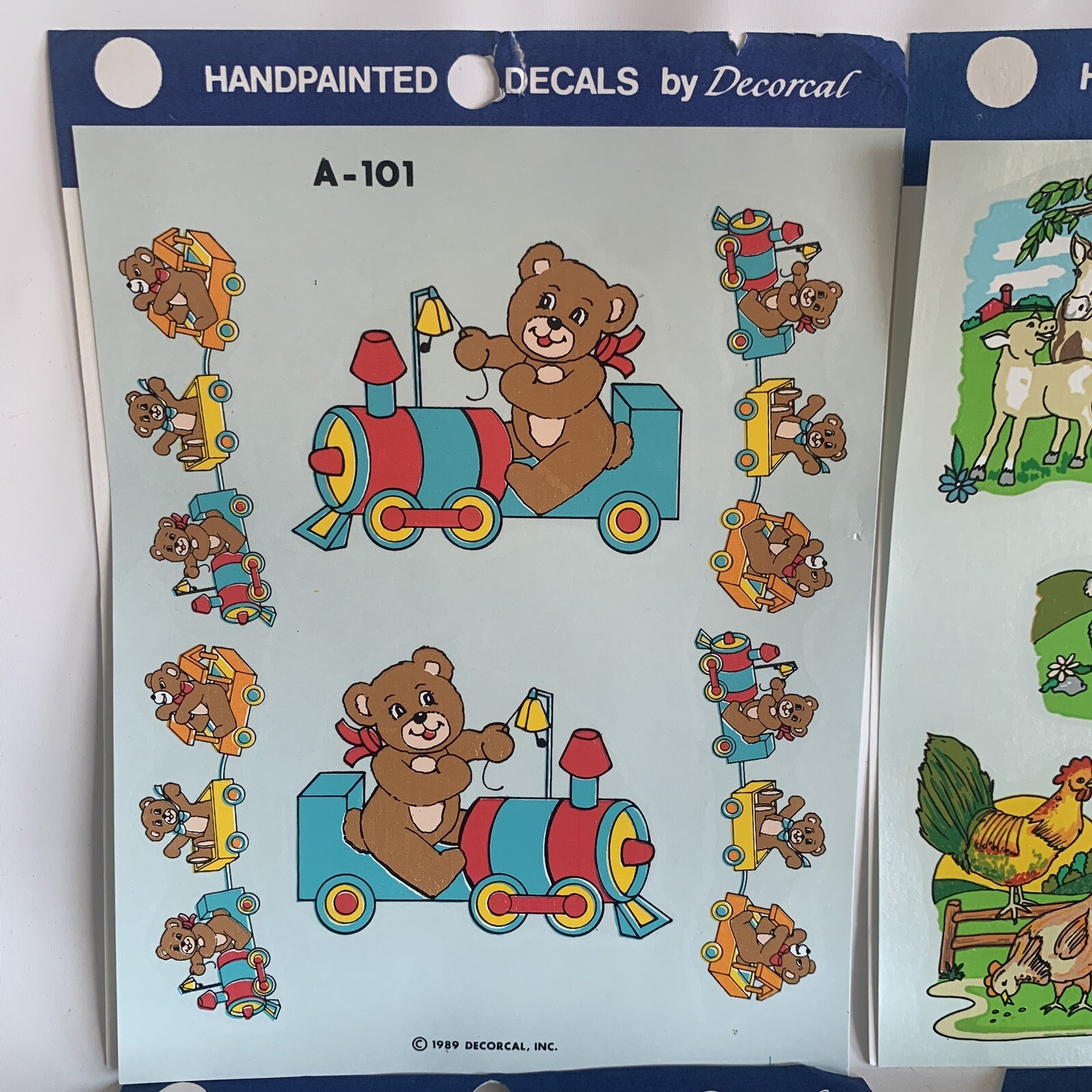 Vintage Hand Painted Decals Decoral Childrens Teddy Bears Panda Farm Animals LOT