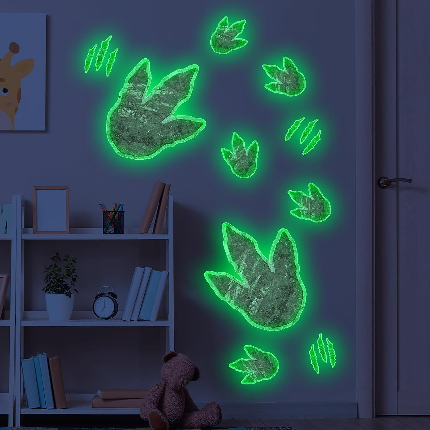 Vancoup Glow in the Dark Dinosaur Footprints Wall Decals | Cute Dino Tracks Wall