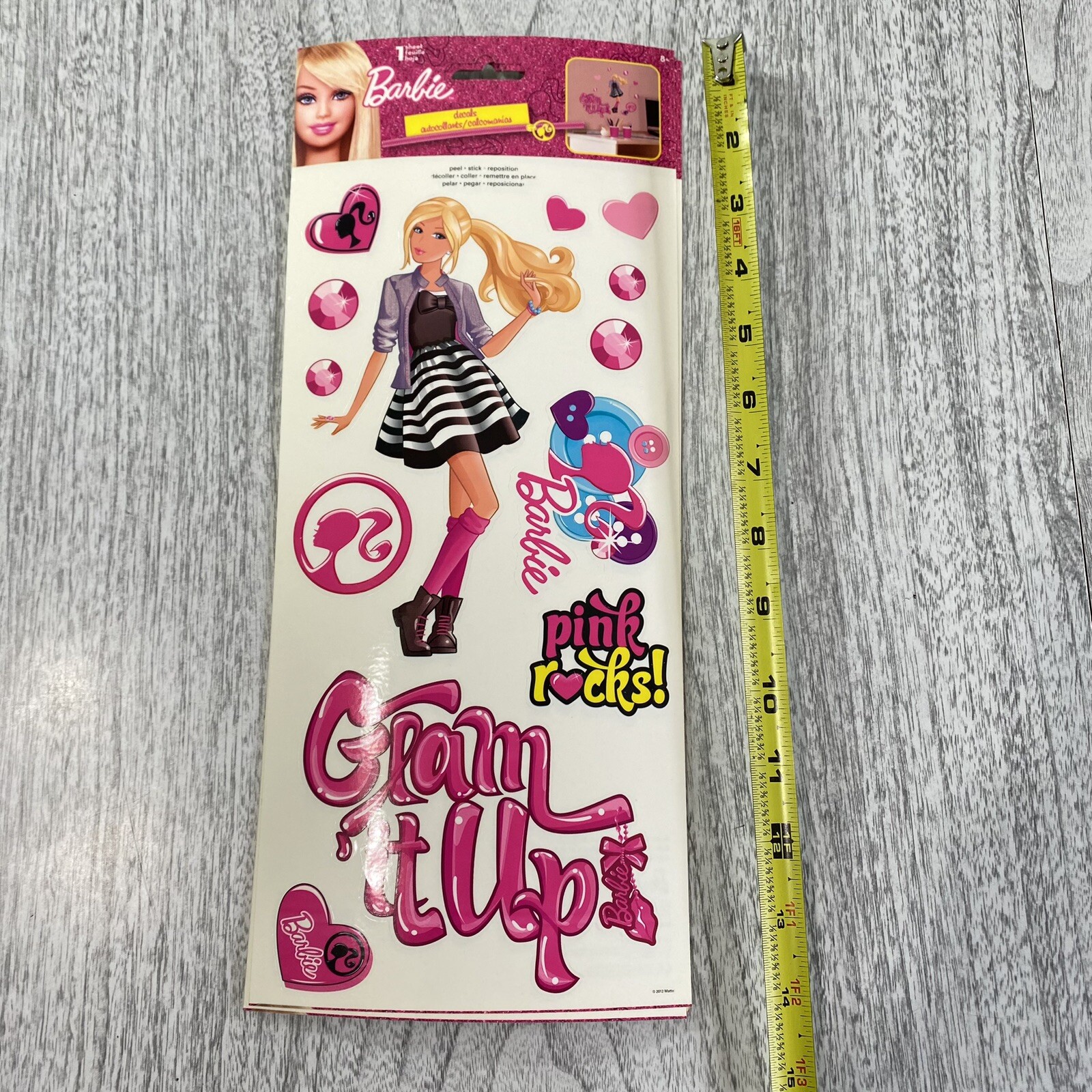 2012 Barbie Glam Pink Sticker Wall Decal Sheet – Set of 7 Sheets