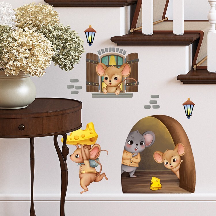 3D Mouse Hole Realistic Wall Sticker Cartoon Decal Kids Fun Vinyl Art Home Decor