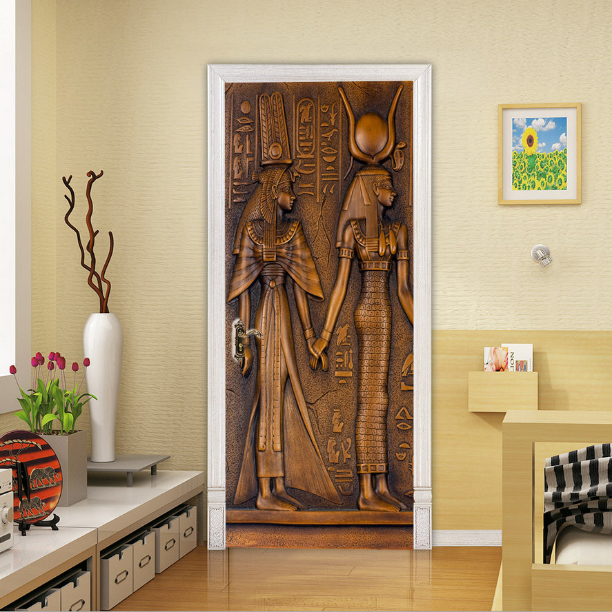 PVC Ancient Egyptian Pharaoh Queen Door Sticker Wall Decals Mural 3D Wallpaper