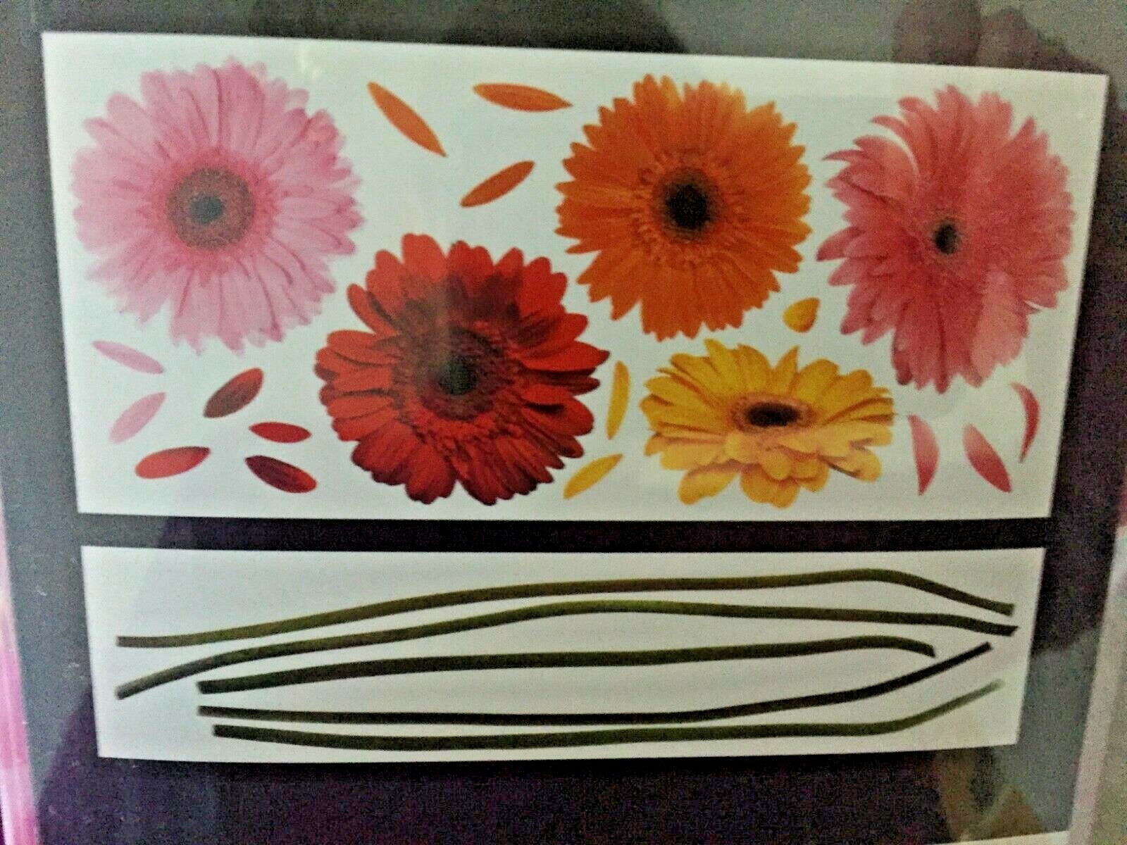 Room Mates Floral Zinnias Daisies 25 Peel Stick Wall Decals 14" W x 45" T Each