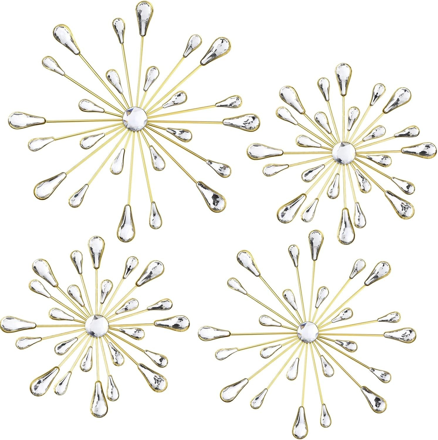 Elegant 3D Hanging Gold Starburst Wall Art – 4 Pieces for Stunning Décor