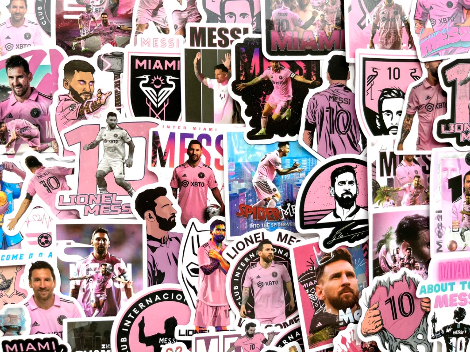 5-50 pcs Messi Inspired Stickers, Miami Pink World Cup Trophy Laptop Car Decals
