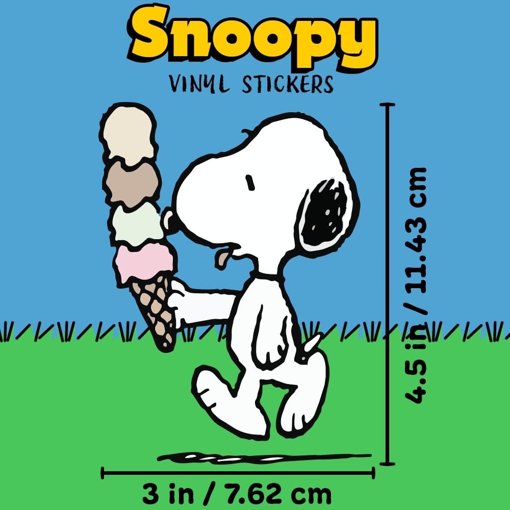 Peanuts Adorable and aesthetic sticker of Snoopy eating an ice cream 3"W x 4.5"H