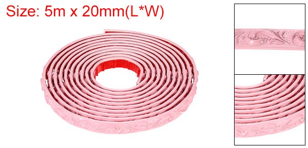 Flexible Wall Trim Molding Trim 16.4Ft x 0.79Inch Self Adhesive, Wave Pink