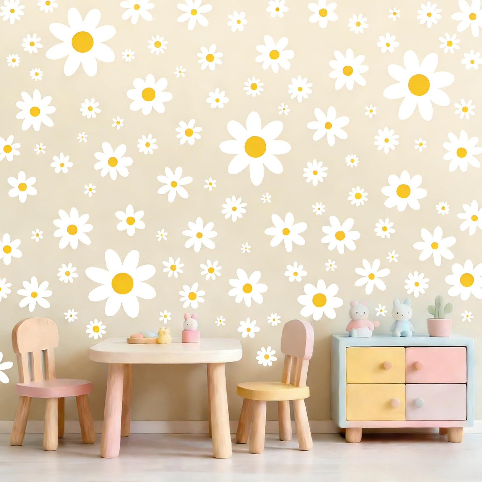Daisy Wall Decal, 8 Sheets 96Pcs Daisy Flower Wall Stickers Peel and Stick Wh…