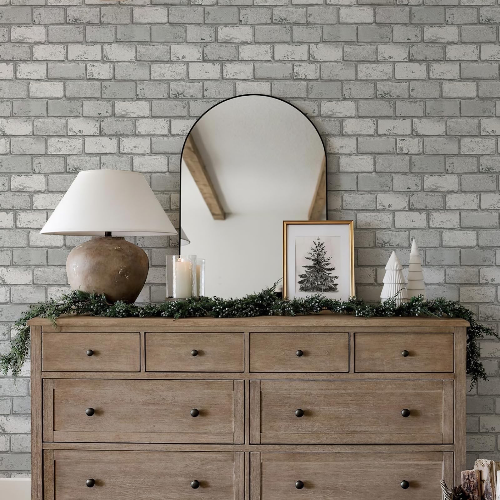 Brick Wallpaper Peel and Stick, Removable Vintage Grey Self Adhesive Stone Wa…