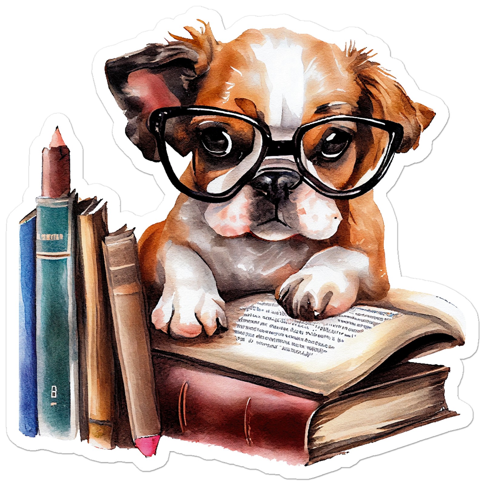 Puppy Reading Book – Vinyl Decal Sticker – Car Window Laptop – ebn8790