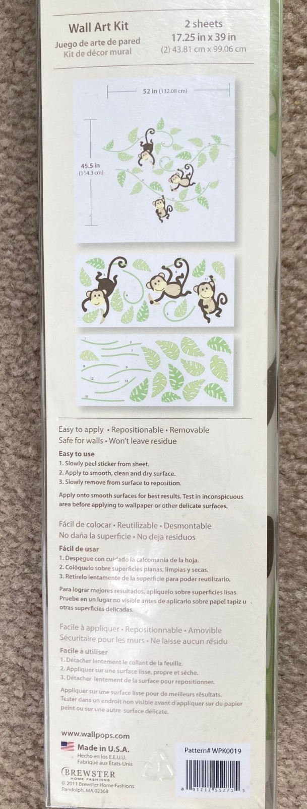 Wall Pops Wall Art Kit Monkeying Around 36 pieces Peel Stick Move WPK0019 – NEW