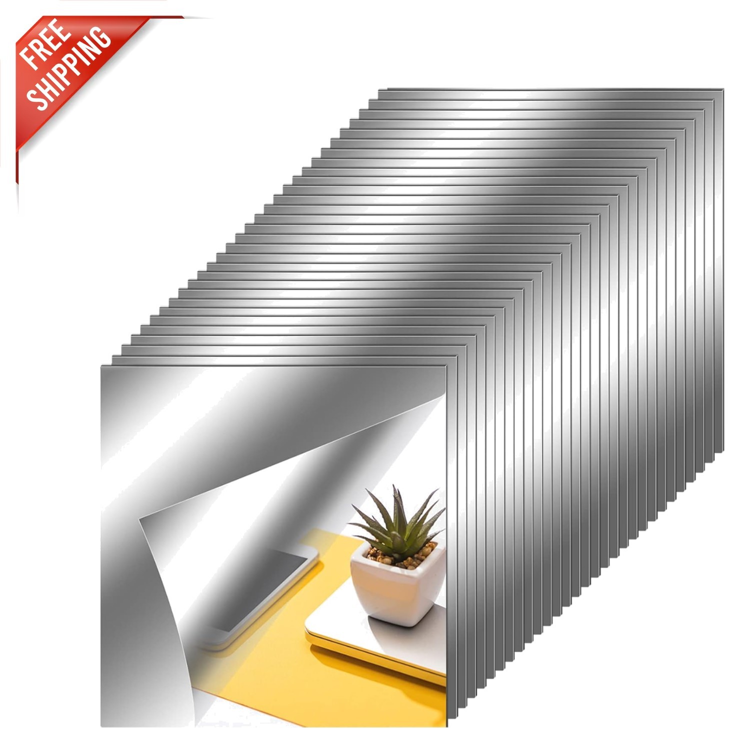 Polished Silver Flexible Mirror Sheets – 30 Self-Adhesive Tiles for DIY Decor