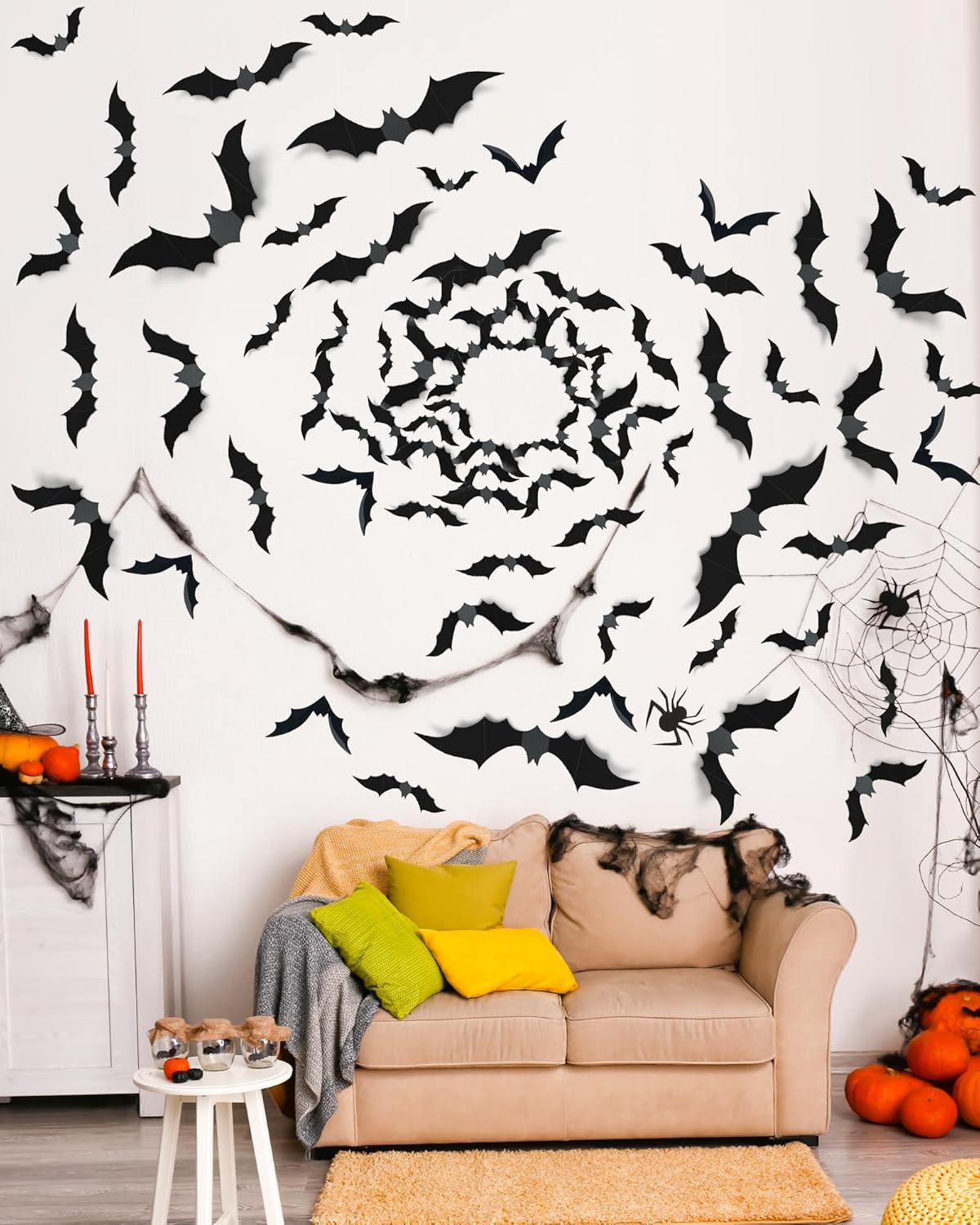 Halloween Bat Decorations 120 Pack 5 Sizes 3D Wall Window Door Party Decor