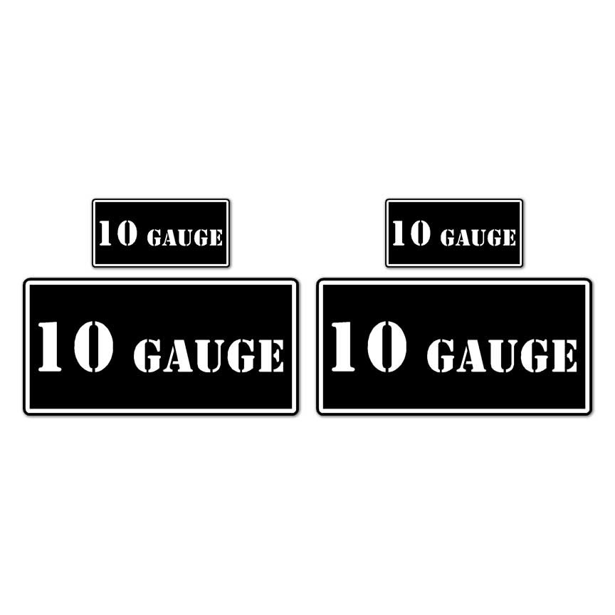 10 Gauge B&W Ammo Box Set, Vinyl Decal Sticker, 2@ 1"x2" & 2@ 2"x4", #8437