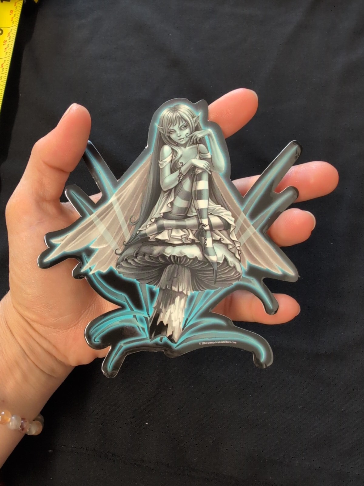 Turquoise Garden Fairy On Mushroom Bumper Sticker Vinyl Decal 4.5”x 4.5”
