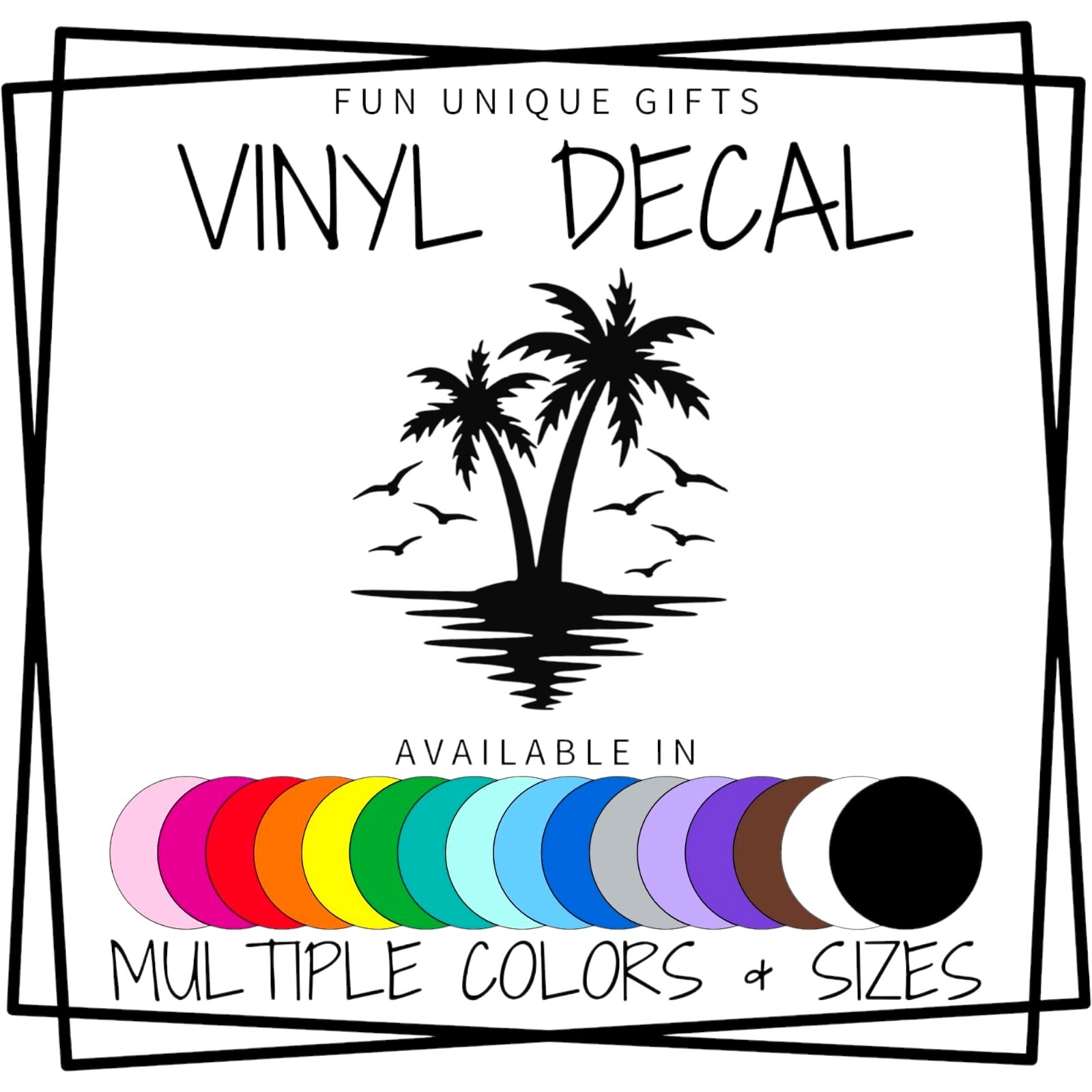 Palm Trees on Island Vinyl Decal Sticker -Multiple Colors & Sizes- FREE SHIPPING