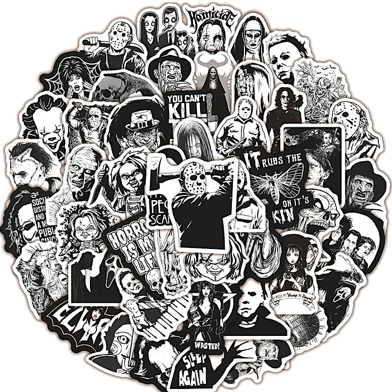 Horror Movie Character & More Stickers 25pc LOT Random Color and B&W Scary