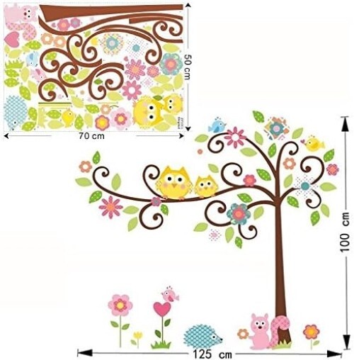 Wise Owl Tree Animals Wall Sticker Nursery Kids Room Decal