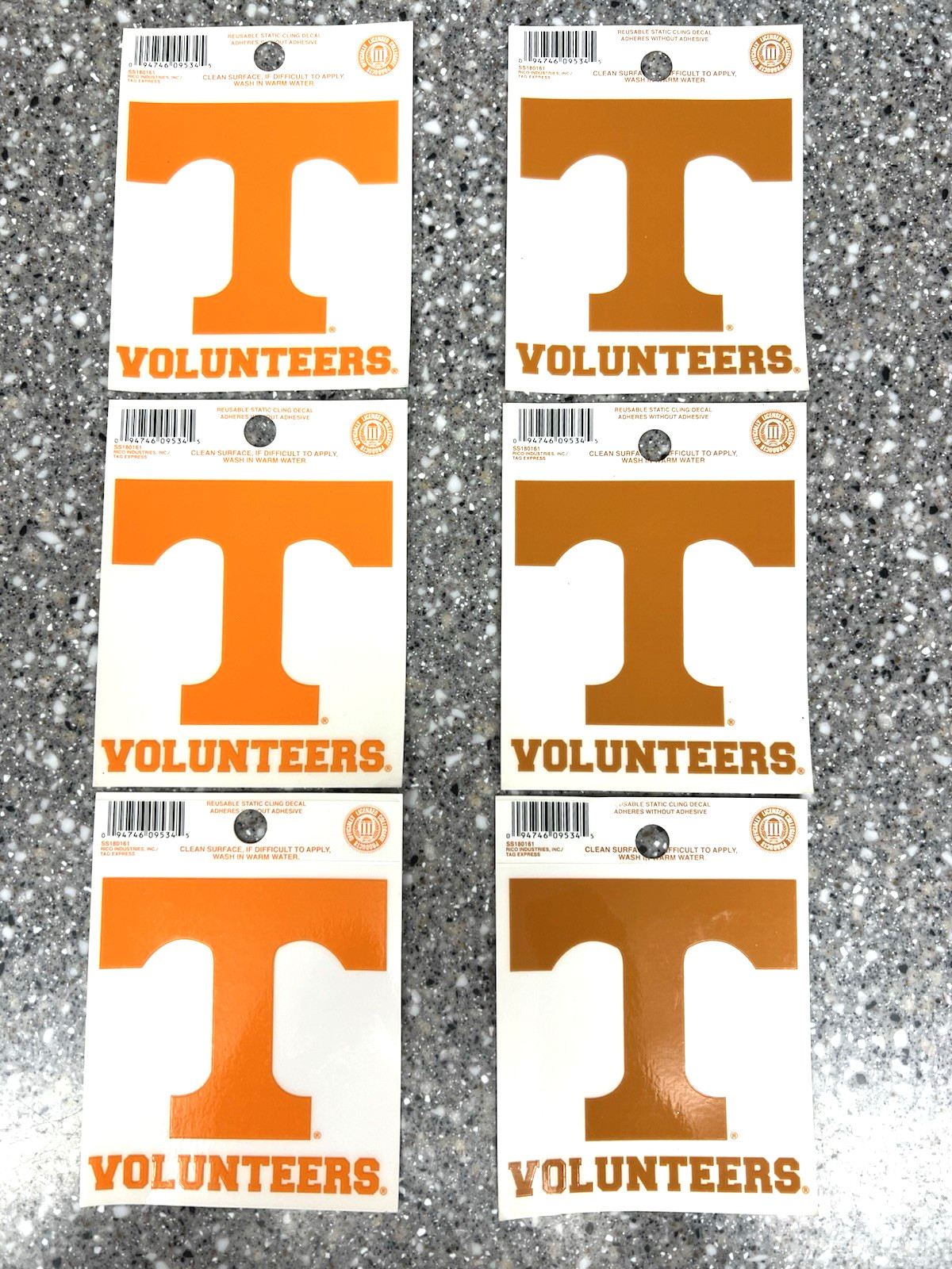 3 TENNESSEE VOLUNTEERS 3 1/2" x 3 3/4" Reuseable Cling Decals (2 Colors Choice )