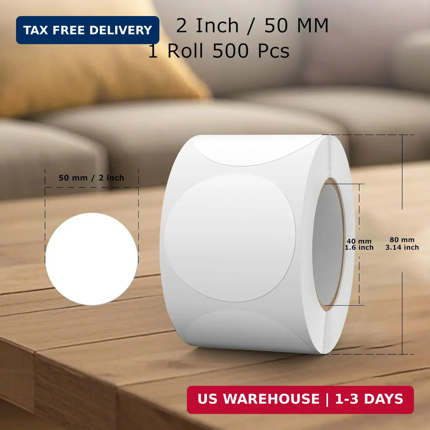 500 PCS White Dots Stickers 2 Inch Vinyl Color Coding Round Sticker Removable Wr