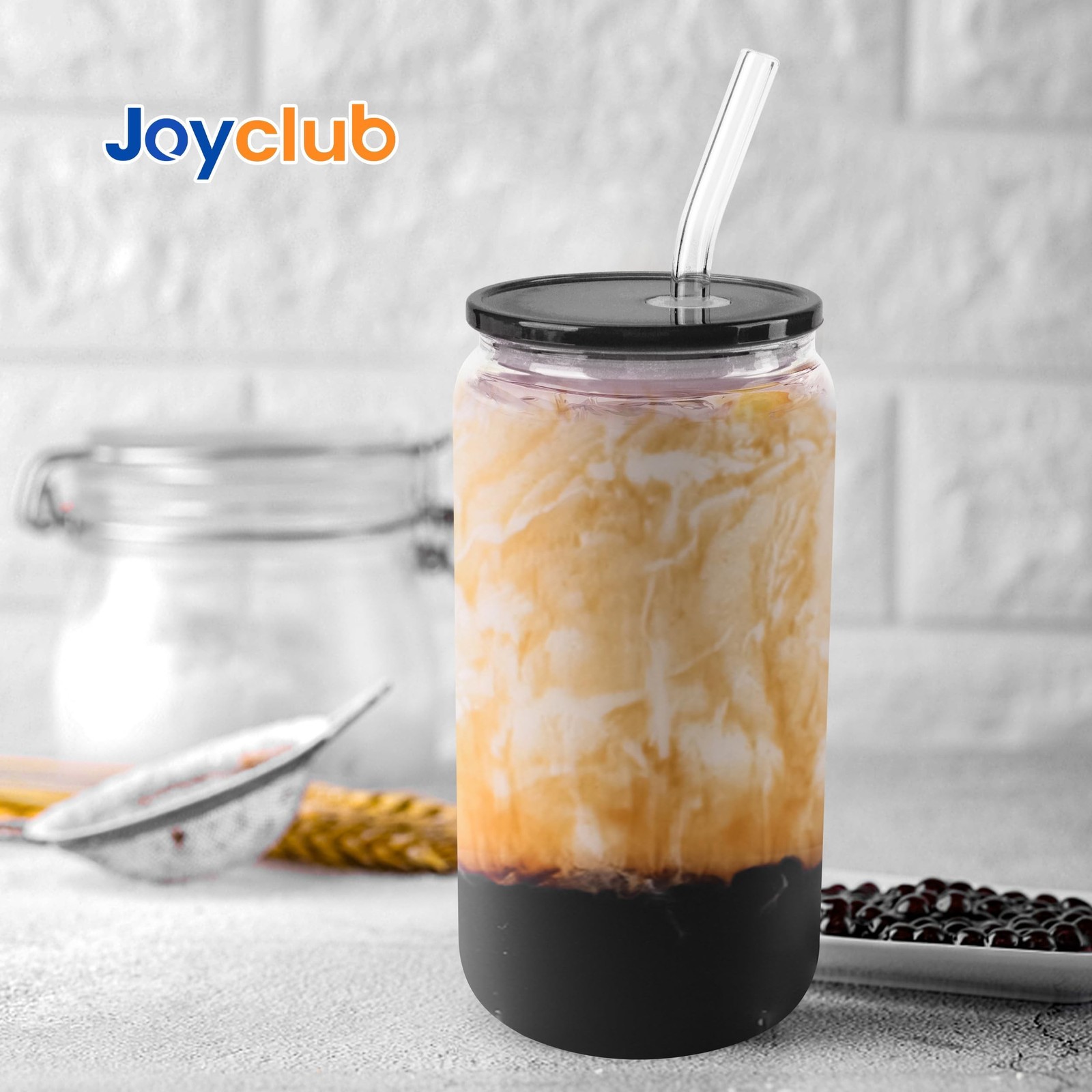 Joyclub 4 Pack Acrylic Lids for 16 oz Glass Cups with Bamboo Lids and Straws …