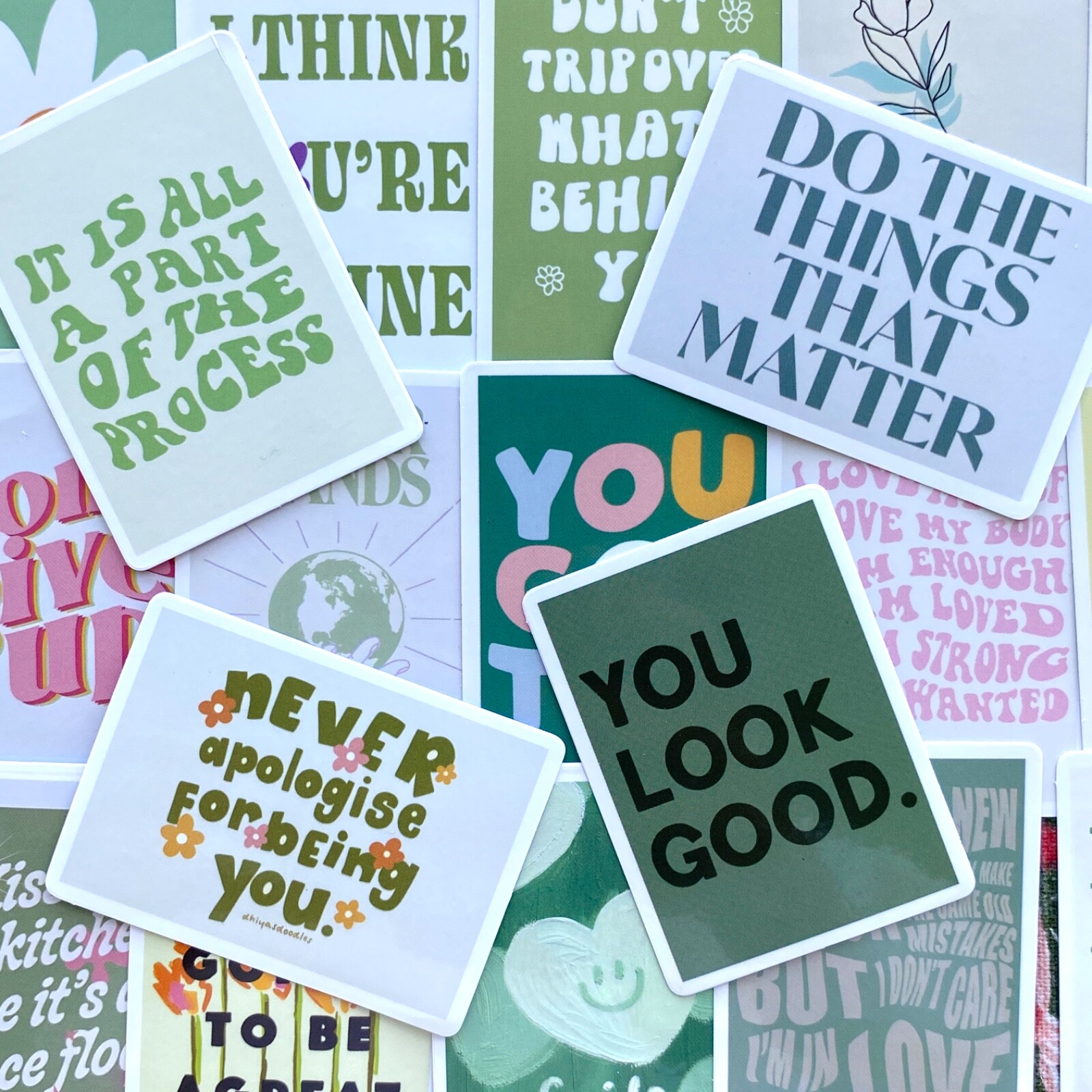 5-50 pcs Motivational Stickers, Letter Postcard Flower Inspirational Boho Decals