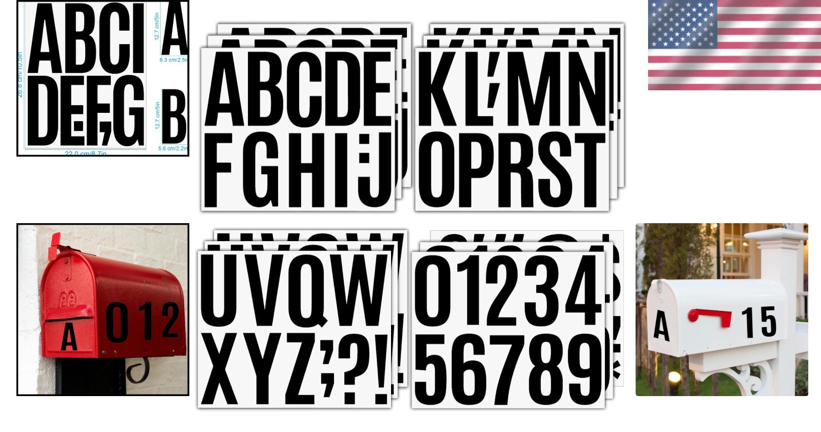 18 Sheets Self Adhesive Vinyl Letters Numbers Kit Black 5 Inch for Mailbox Signs