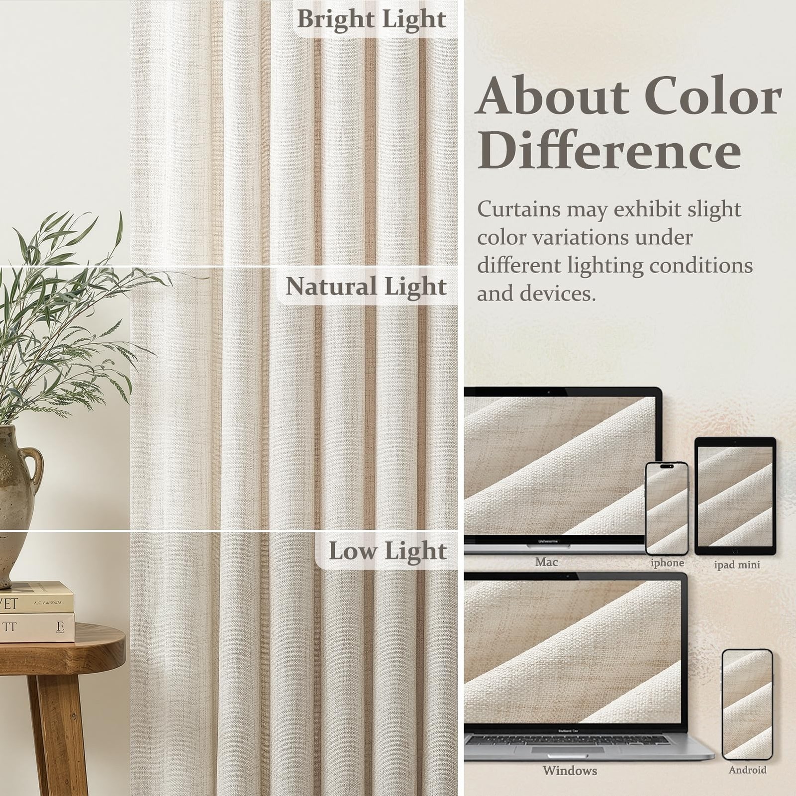 Pleated Birch 92 Inch Curtains for Living Room 2 Panels Set, Memory Shape Thi…