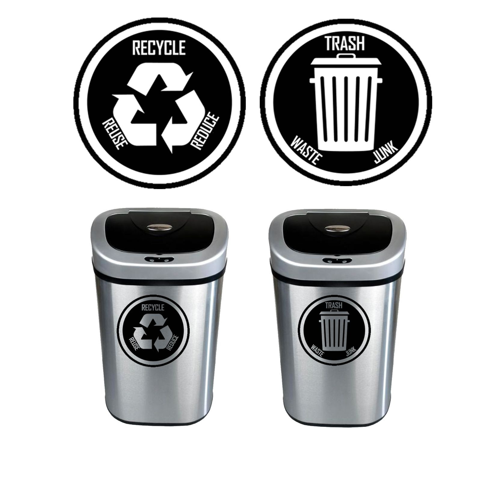 Recycle and Trash Decal Sticker for trash cans – Home & Office Use, Choose Size