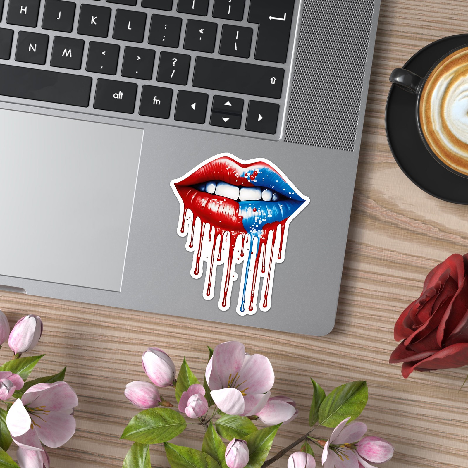 Dripping Red Blue Lips – Vinyl Decal Sticker – Car Window Laptop – ebn11360