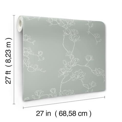Magnolia Home Magnolia Branches Wallpaper 27×27 Eucalyptus. Washable