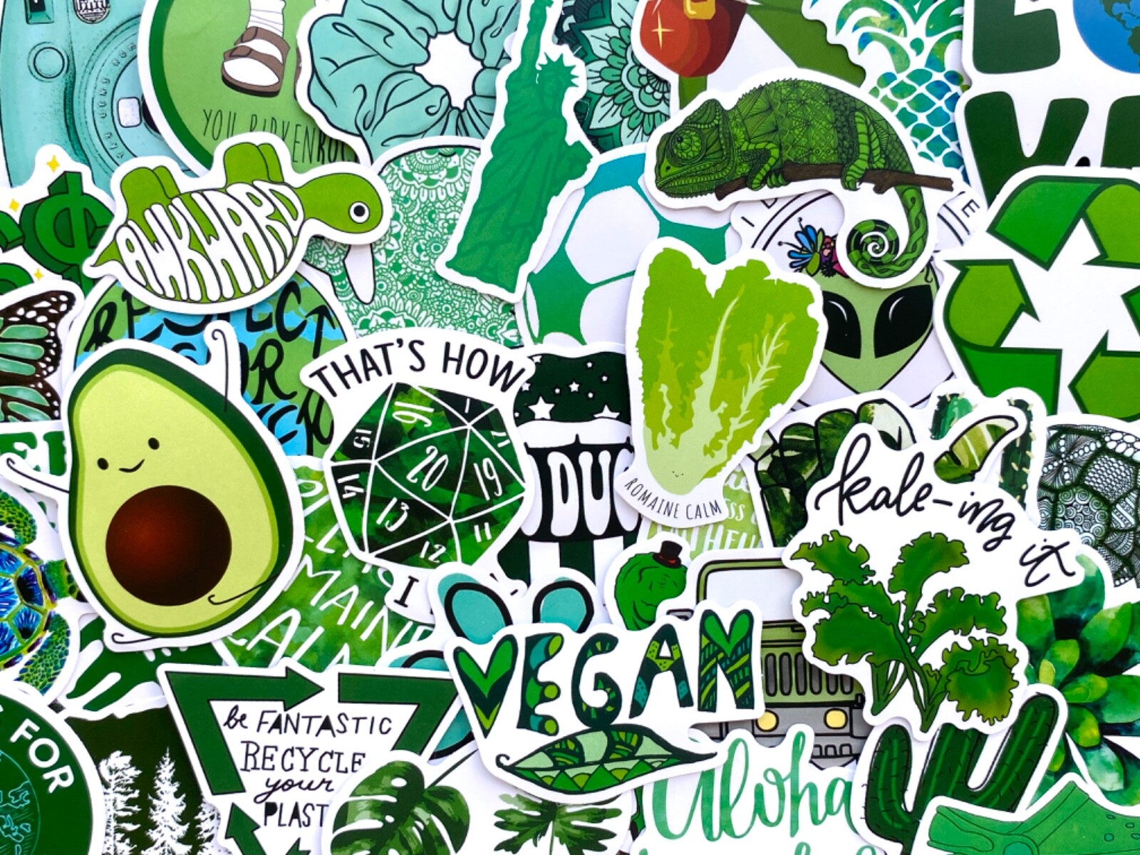 5-50 pcs Green Cute Kawaii Stickers, Succulent Plant Nature Forest Vegan Decals