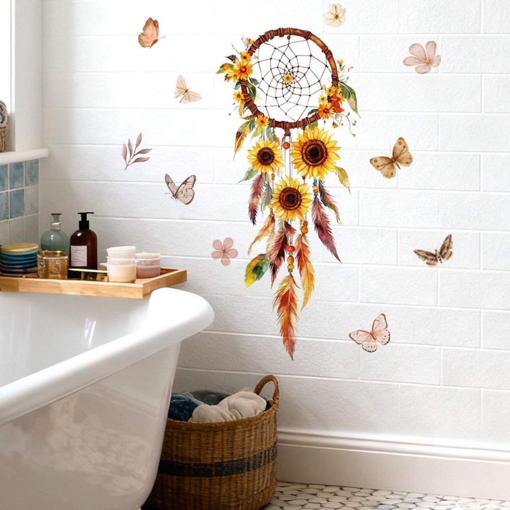 Minimalist Sunflower Dreamcatcher Wall Sticker PVC Decor 11.81×23.62in