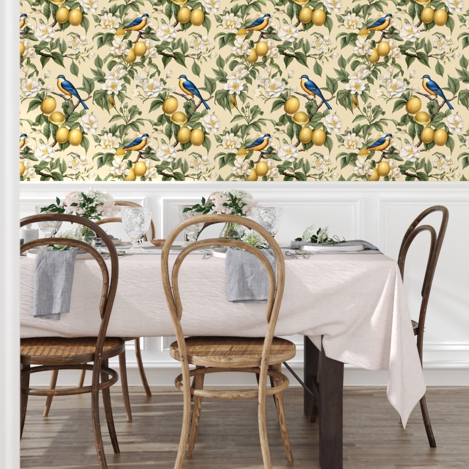 Fvlow Birds on Lemons Tree Wallpaper Vintage Yellow Floral Peel and Stick Kit…