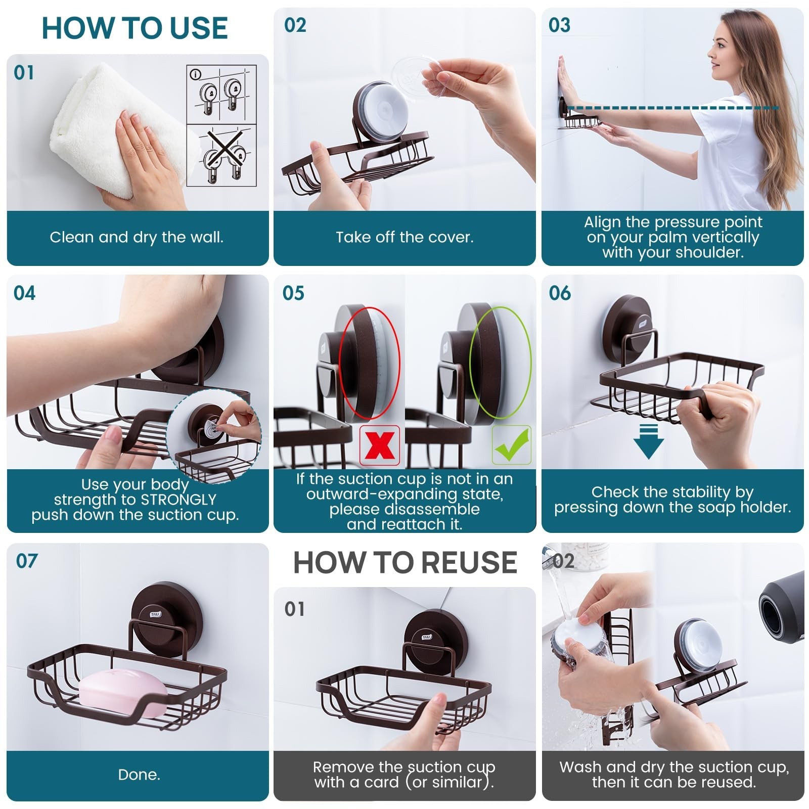 TAILI Soap Holder Bar Dish Suction Cup, Bar Shampoo Rack for Shower Wall, Dra…